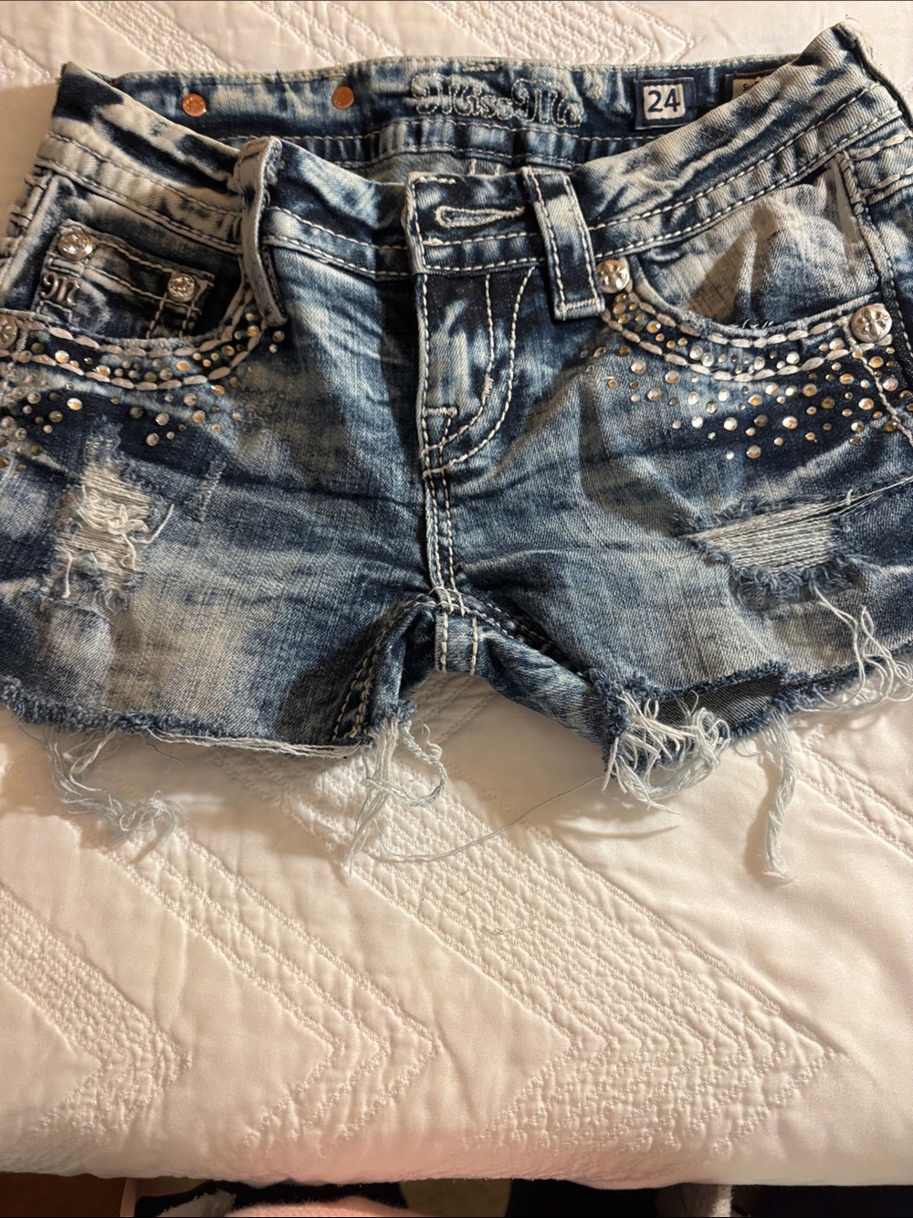 Miss Me Blue Acid-Wash Embellished Back Pocket Jeans - Picture 2 of 4